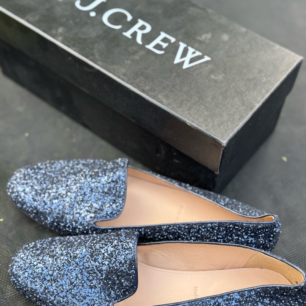 J. Crew Women's Glitter Loafers Blue New in box size 6
